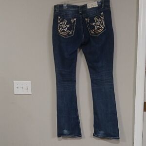 Miss Me Dark Blue Flare Jeans with Embroidery